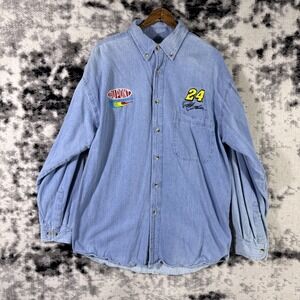 Winners Circle Denim Shirt Mens Size Large Light Wash Jeff Gordon Embroidered Y2
